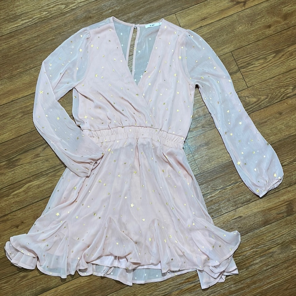 Mi Ami brand, size Small pink mini dress with gold stars